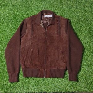 VINTAGE 80S MENS BROWN KNIT SWEATER JACKET FULL ZIP REPAGE BRAND VTG